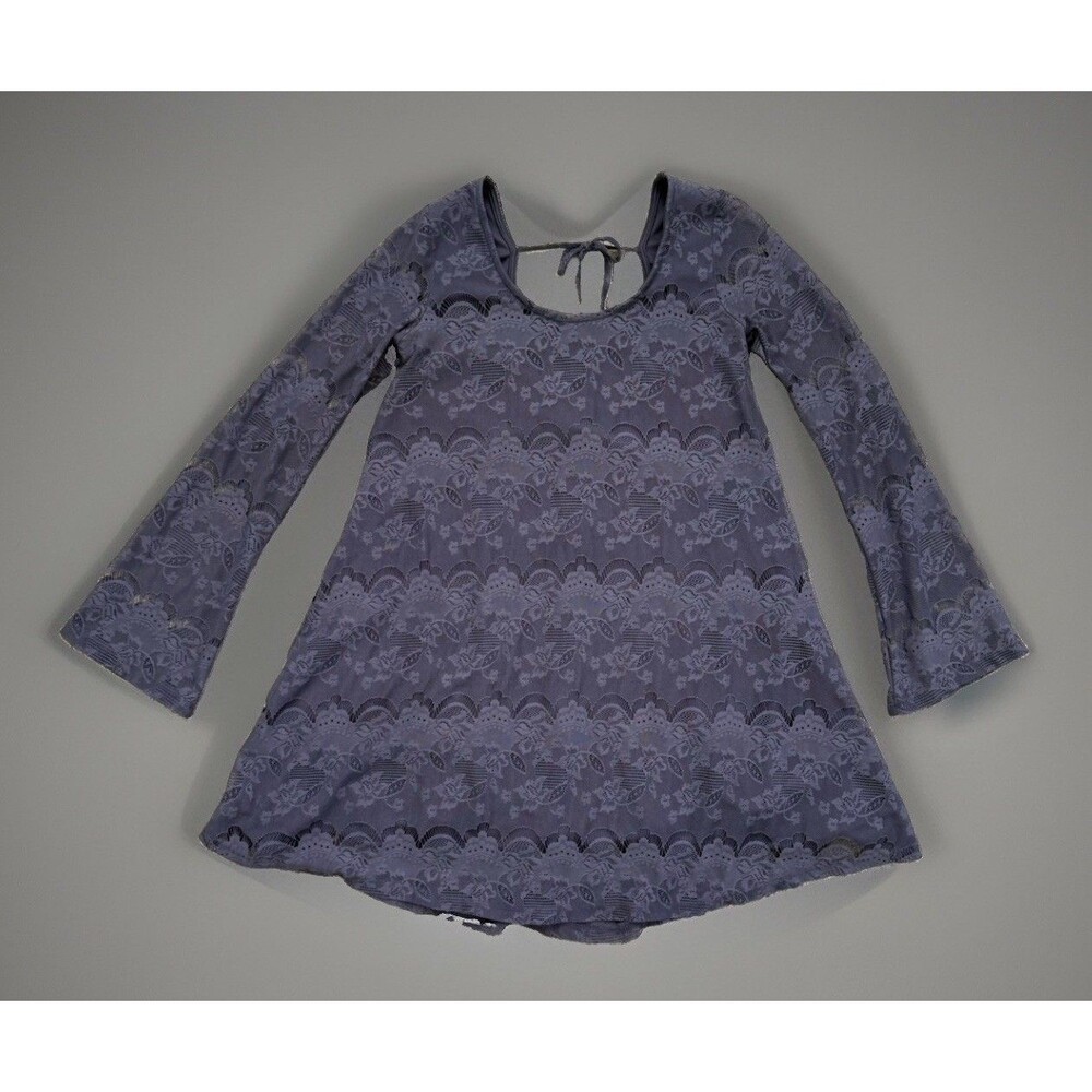 Altar’d State Womens XS Purple Lace Mini Dress Bell Sleeve Boho Back Tie